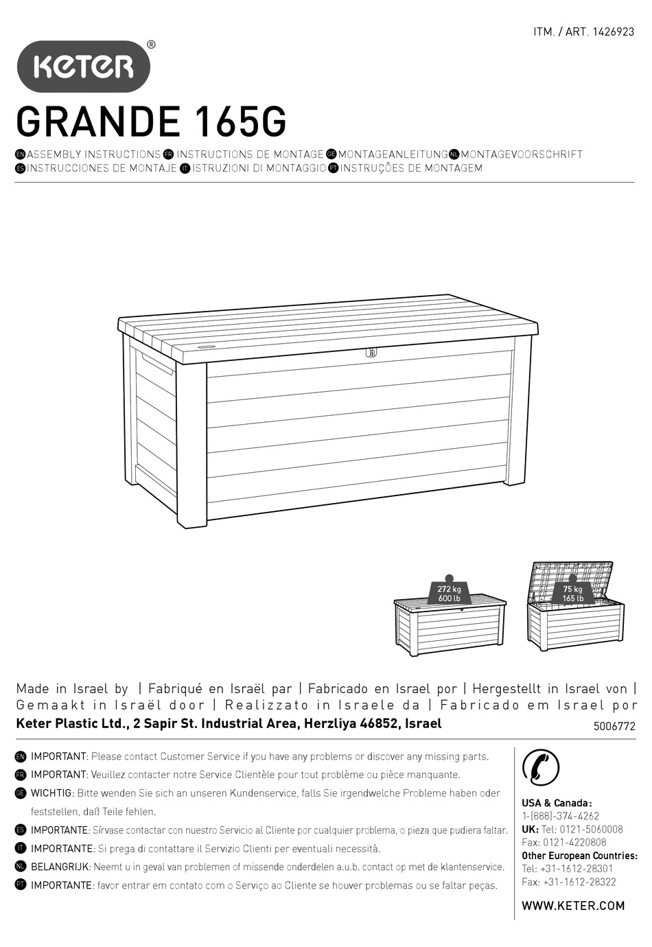 KETER GRANDE 165G ASSEMBLY INSTRUCTIONS MANUAL Pdf Download ManualsLib