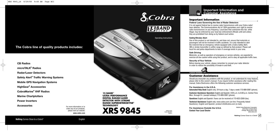 COBRA 15 BAND ULTRA XRS 9845 OPERATING INSTRUCTIONS MANUAL Pdf Download ...