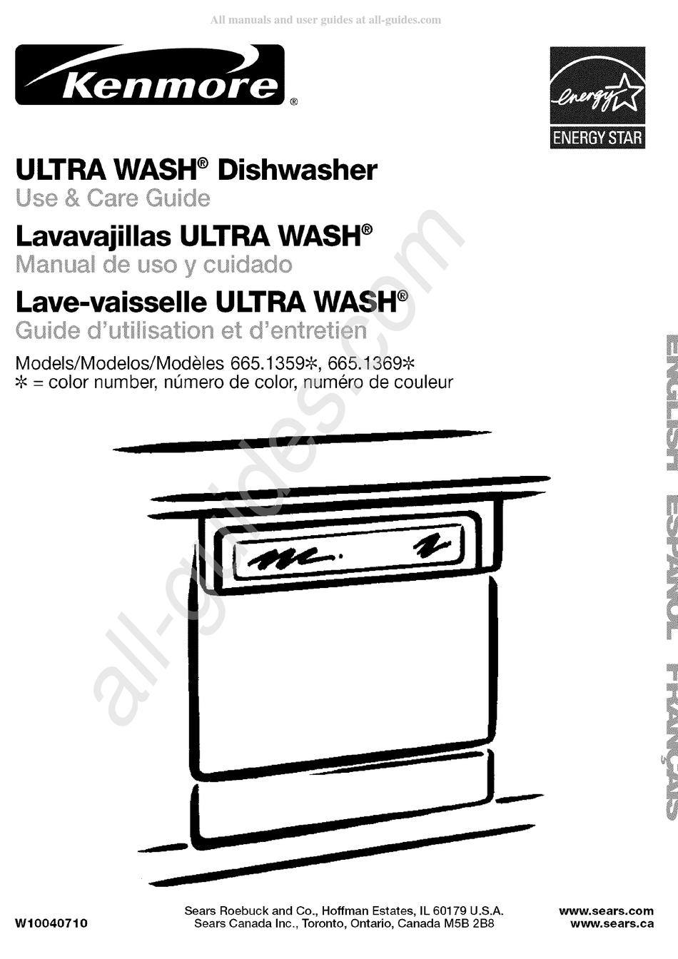 SEARS KENMORE ULTRA WASH 665.1359 SERIES USE & CARE MANUAL Pdf Download