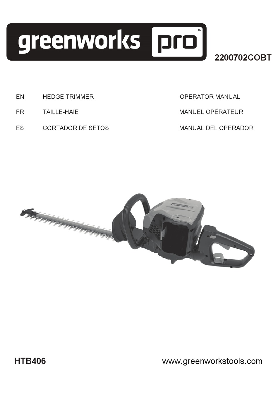 GREENWORKS PRO 2200702COBT OPERATOR