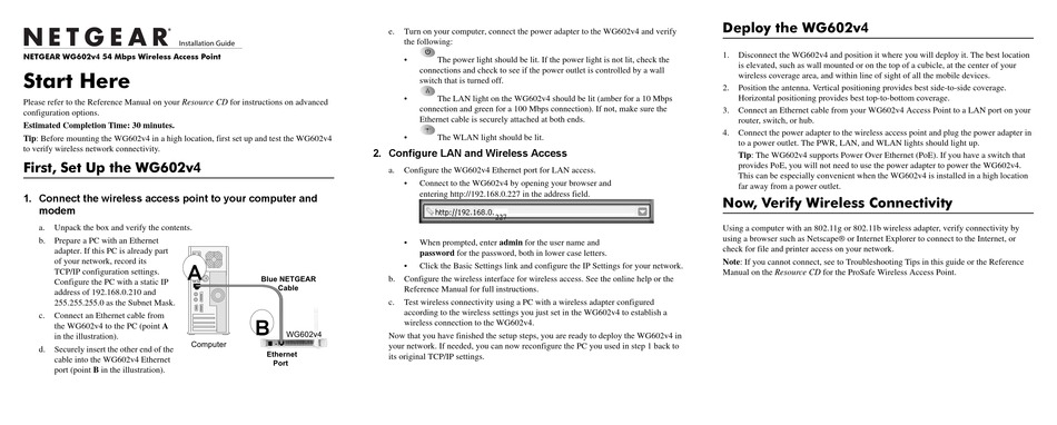NETGEAR WG602V4 INSTRUCTION MANUAL Pdf Download | ManualsLib