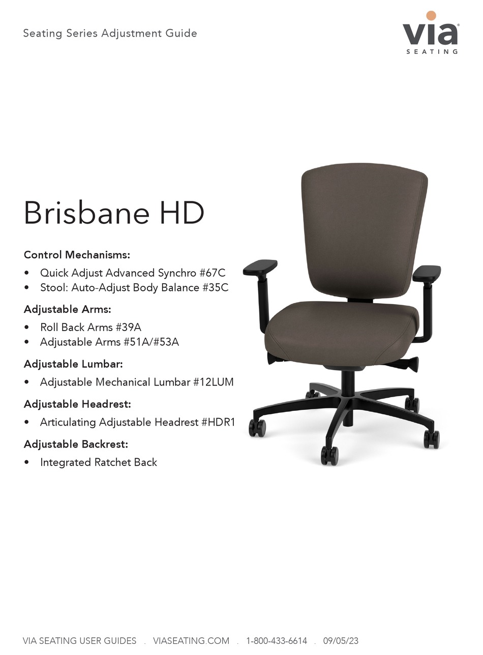 Via Seating Brisbane Hd Adjustment Manual Pdf Download Manualslib