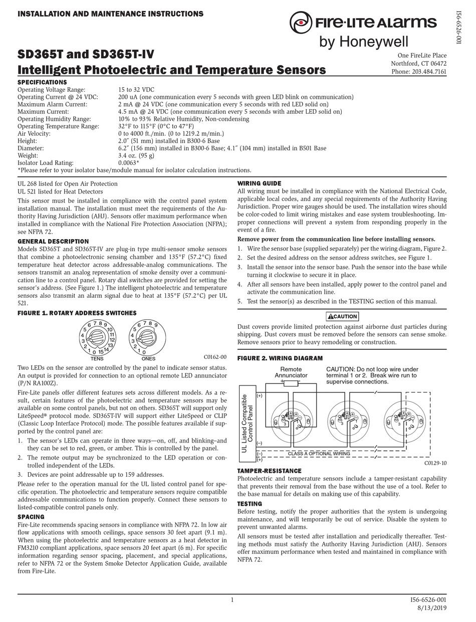 Honeywell Fire Lite Alarms Sd T Installation And Maintenance Instructions Pdf Download