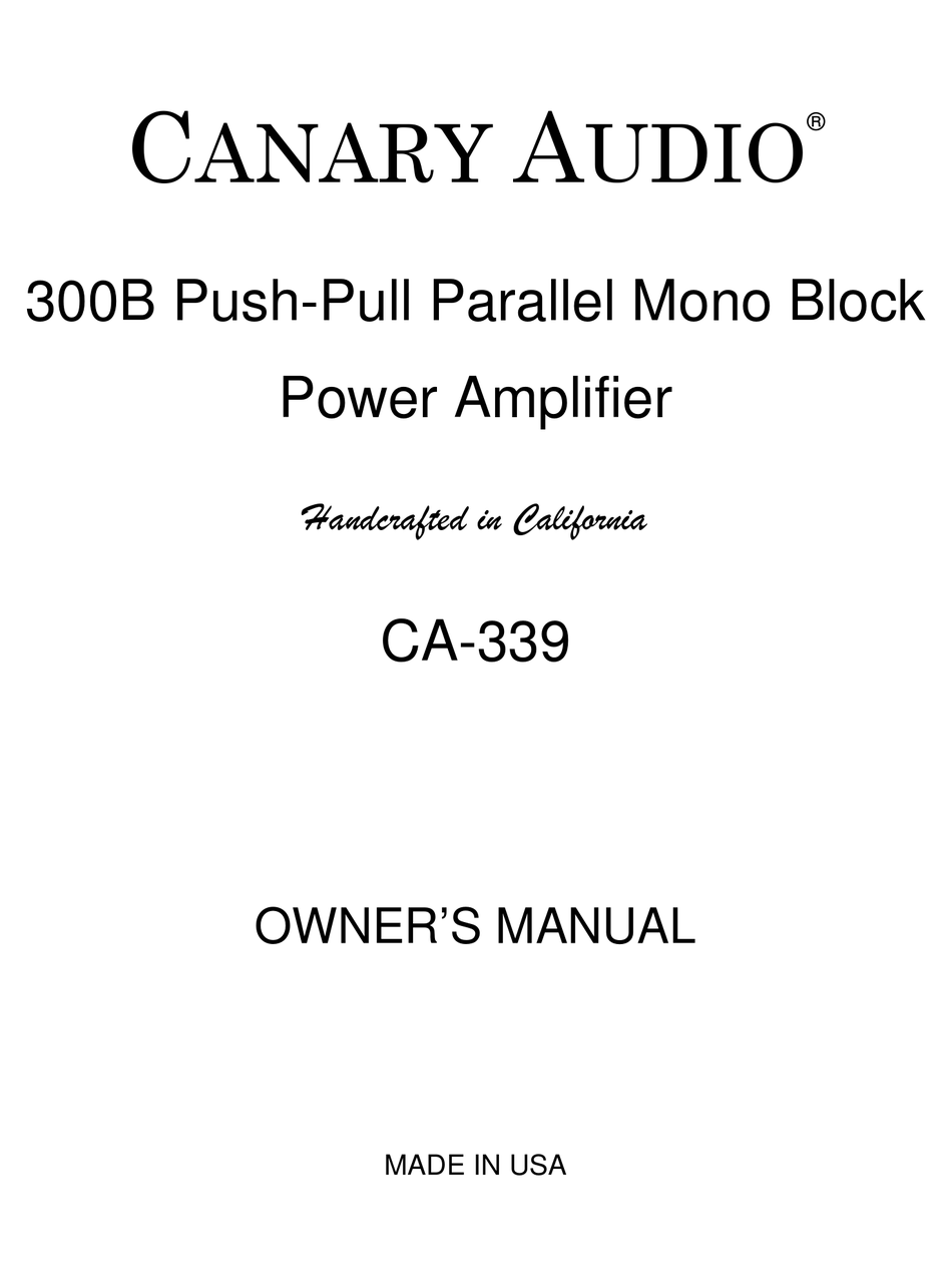 CANARY AUDIO CA339 OWNER'S MANUAL Pdf Download ManualsLib