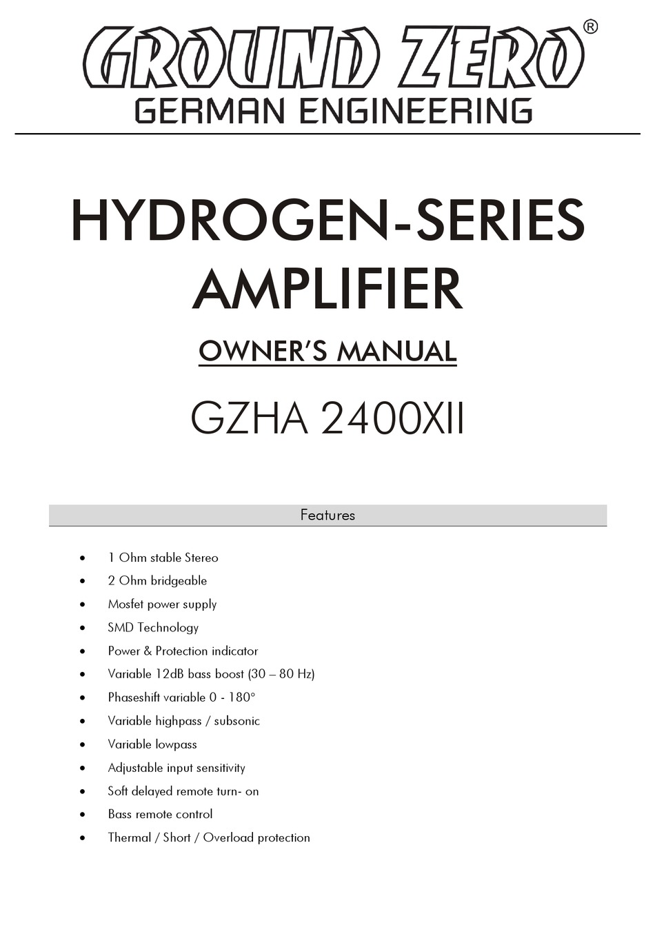 GROUND ZERO HYDROGEN GZHA 2400XII OWNER'S MANUAL Pdf Download ManualsLib