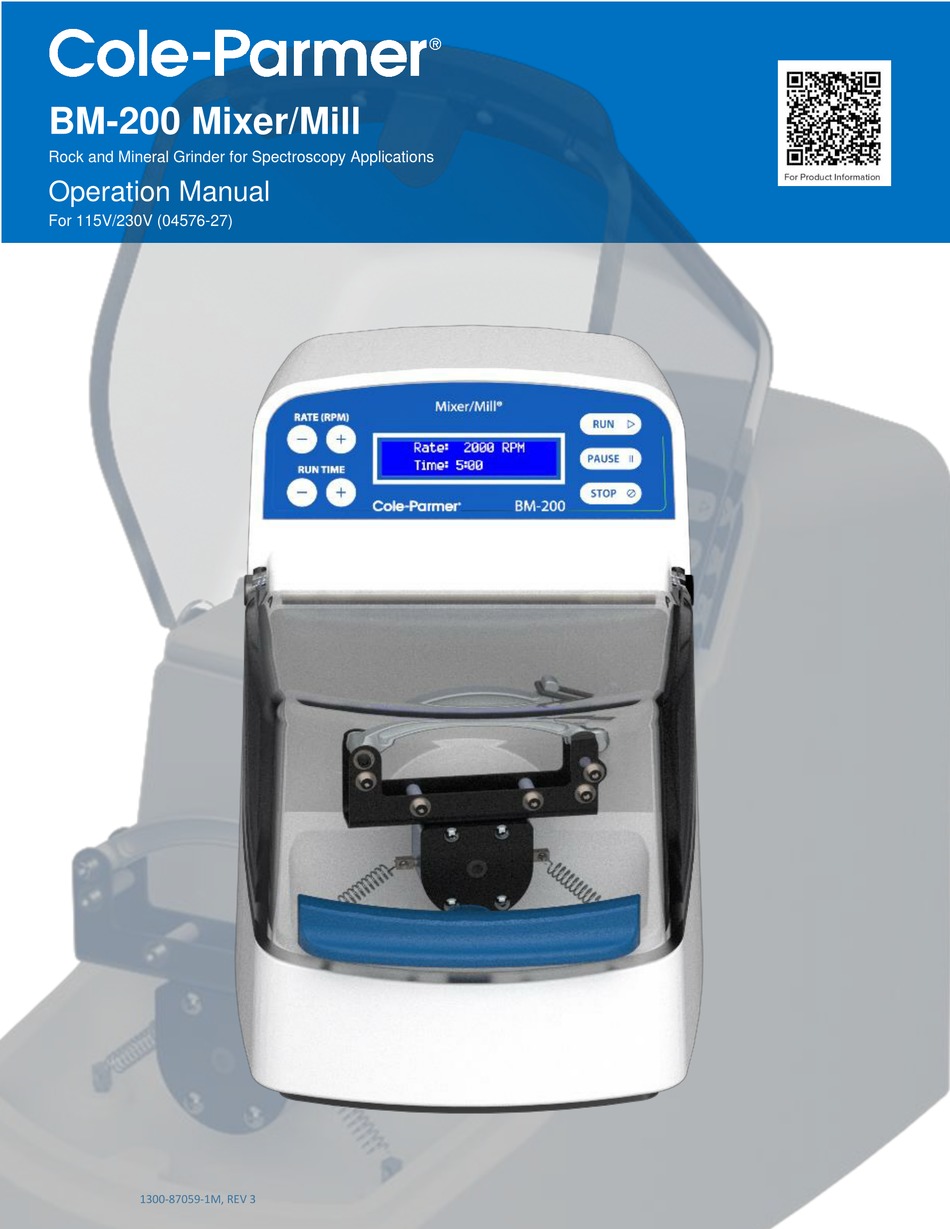 COLE PARMER BM200 MIXER/MILL OPERATION MANUAL Pdf Download ManualsLib