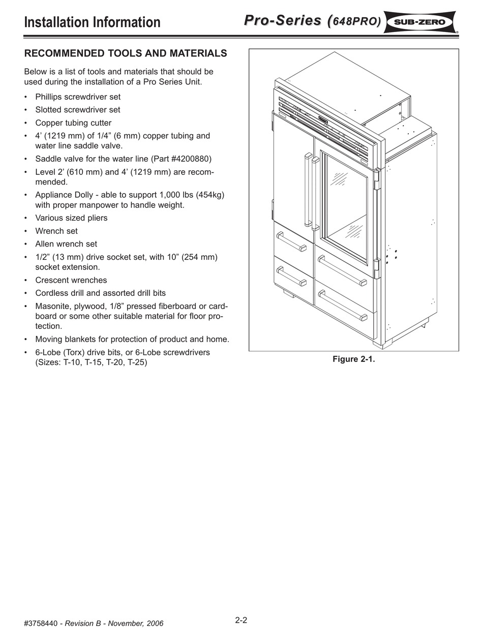 SUBZERO PRO SERIES INSTALLATION INFORMATION Pdf Download ManualsLib