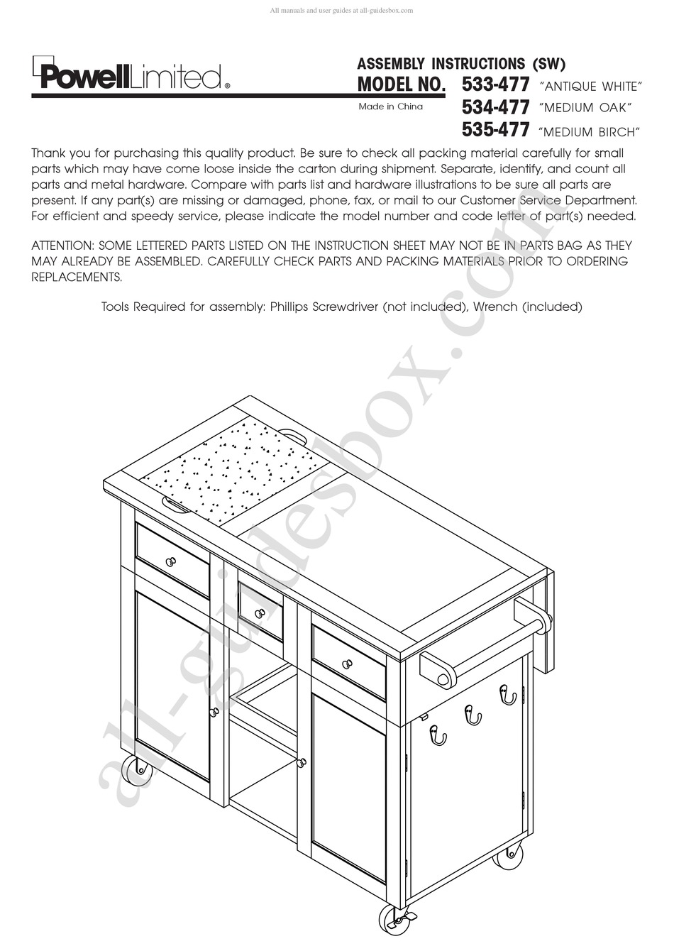 POWELL 533477 ASSEMBLY INSTRUCTIONS MANUAL Pdf Download ManualsLib