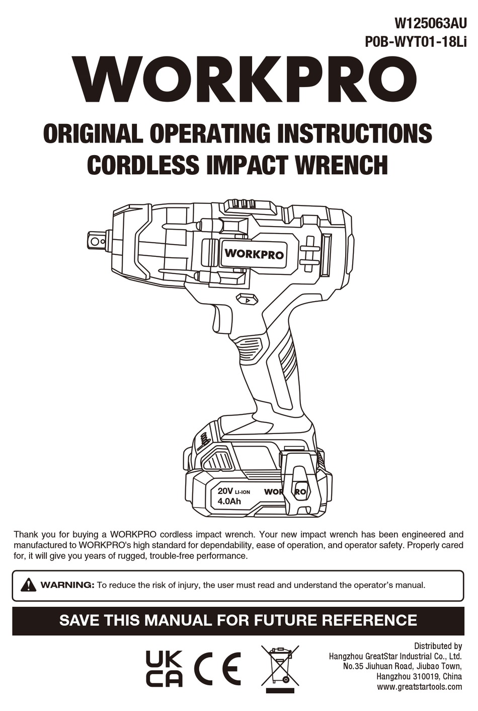 WORKPRO W125063AU ORIGINAL OPERATING INSTRUCTIONS Pdf Download ManualsLib