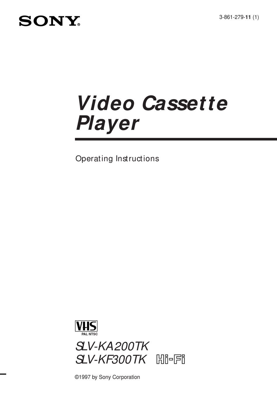 SONY SLVKA200TK OPERATING INSTRUCTIONS MANUAL Pdf Download ManualsLib