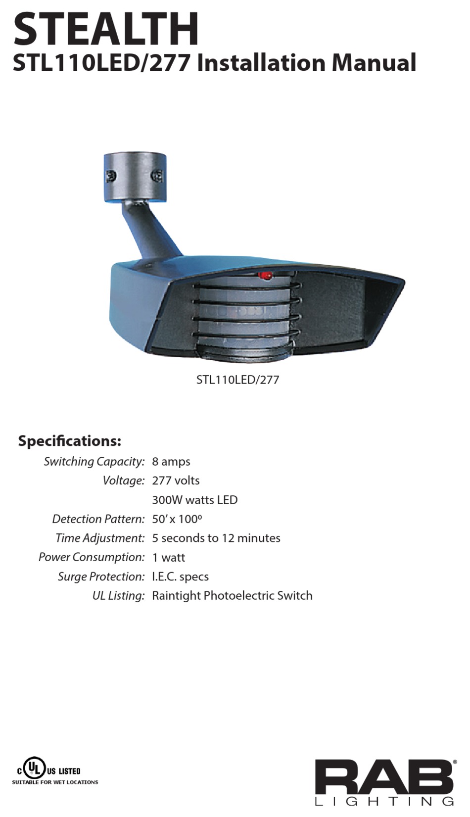 RAB LIGHTING STEALTH 110 INSTALLATION MANUAL Pdf Download ManualsLib