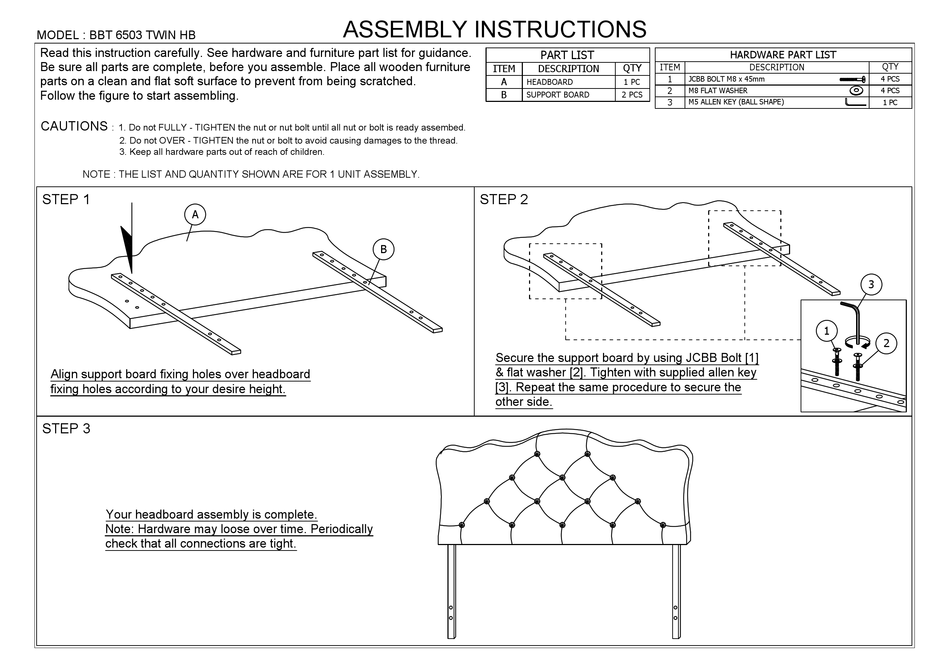 MODWAY BBT 6503 TWIN HB ASSEMBLY INSTRUCTIONS Pdf Download ManualsLib