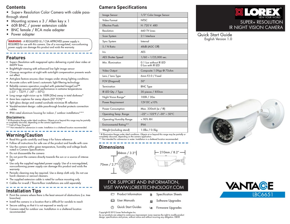 LOREX VANTAGE LBC6651 QUICK START MANUAL Pdf Download ManualsLib
