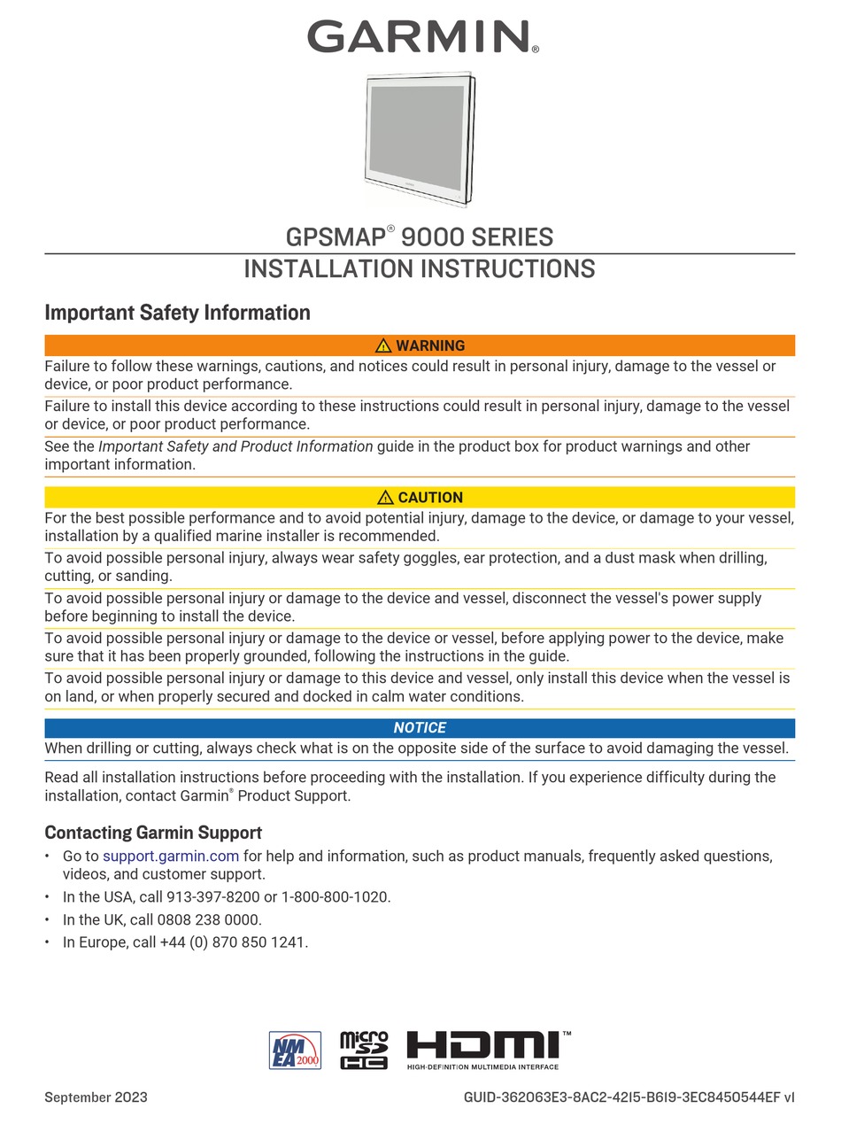 GARMIN GPSMAP 9000 SERIES INSTALLATION INSTRUCTIONS MANUAL Pdf Download