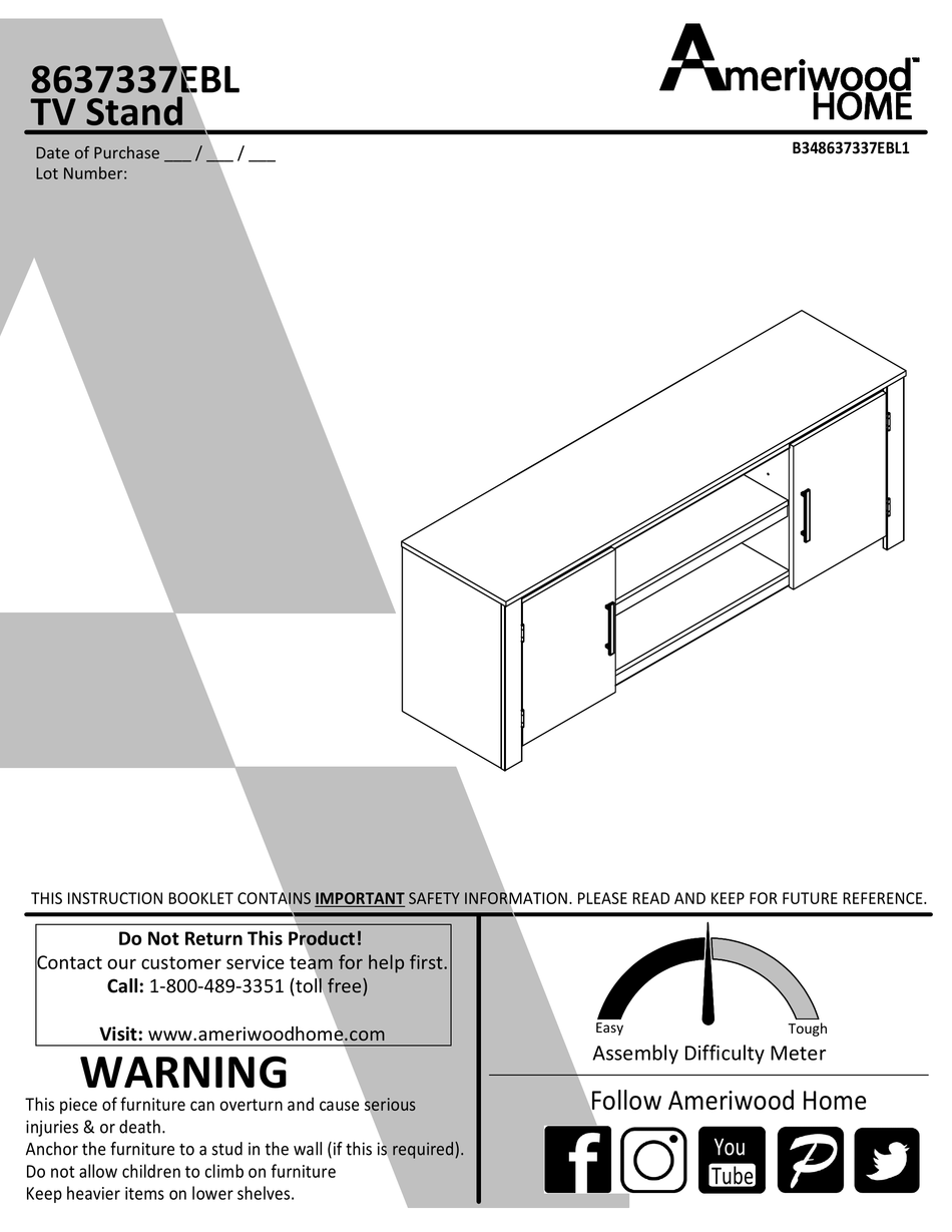 AMERIWOOD HOME ALDRIDGE 8637337EBL INSTRUCTION BOOKLET Pdf Download