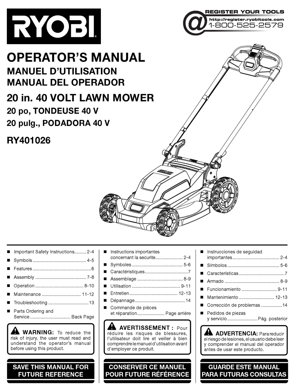 RYOBI RY401026 OPERATOR'S MANUAL Pdf Download | ManualsLib