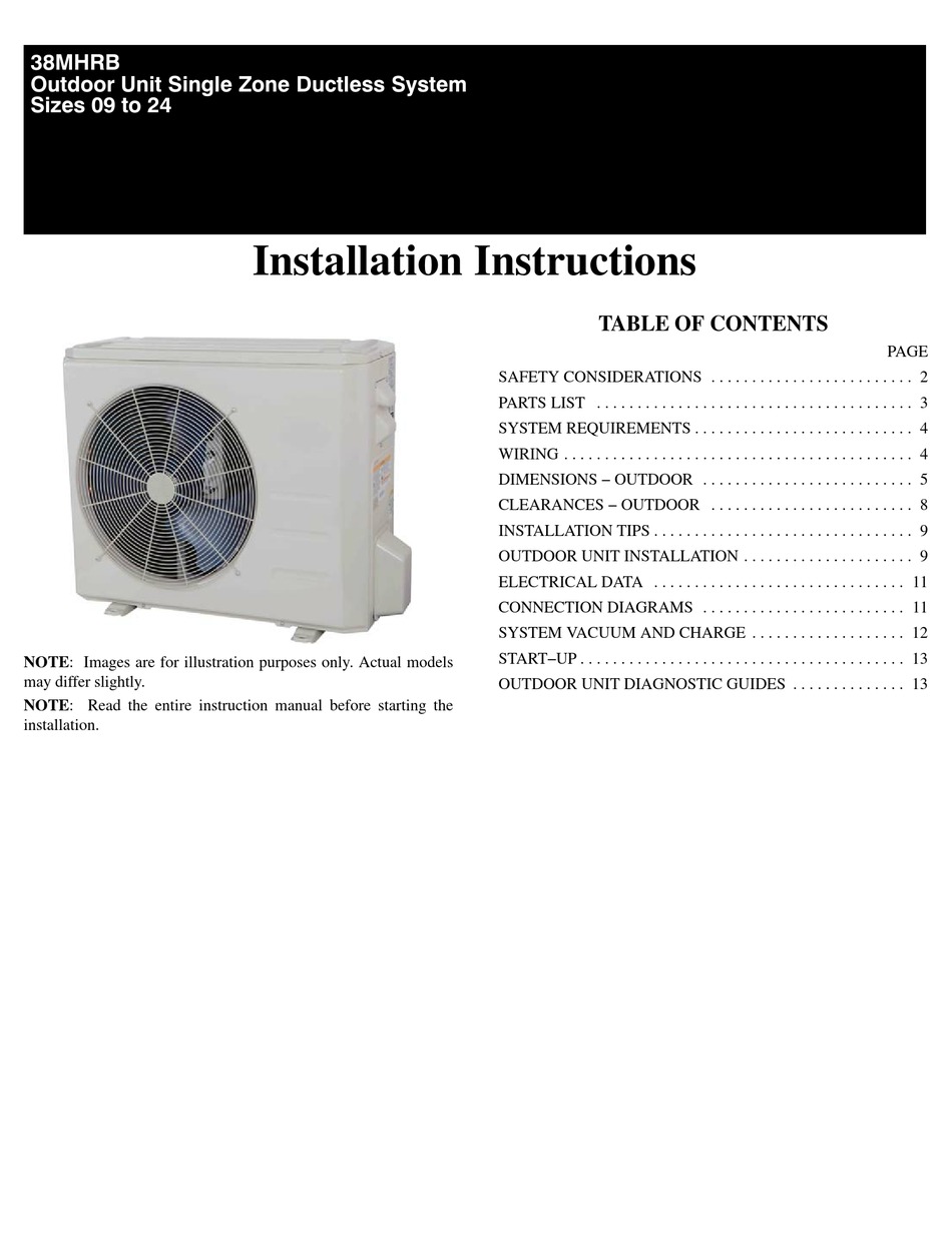 CARRIER 38MHRBC12AA1 INSTALLATION INSTRUCTIONS MANUAL Pdf Download ...