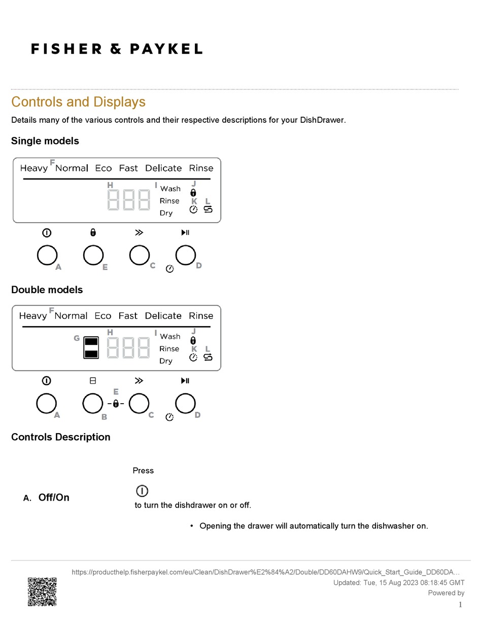 FISHER & PAYKEL DD60DAHW9 QUICK START MANUAL Pdf Download ManualsLib