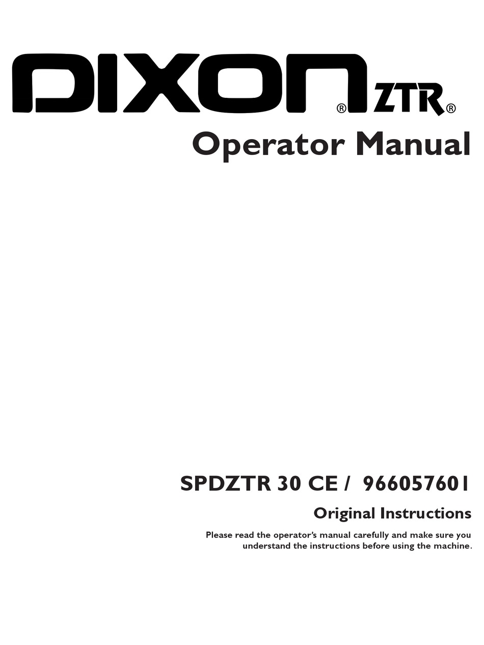 Dixon Spdztr 30 Ce Operators Manual Pdf Download Manualslib