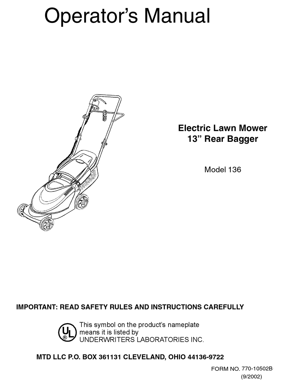 MTD 136 OPERATOR'S MANUAL Pdf Download | ManualsLib
