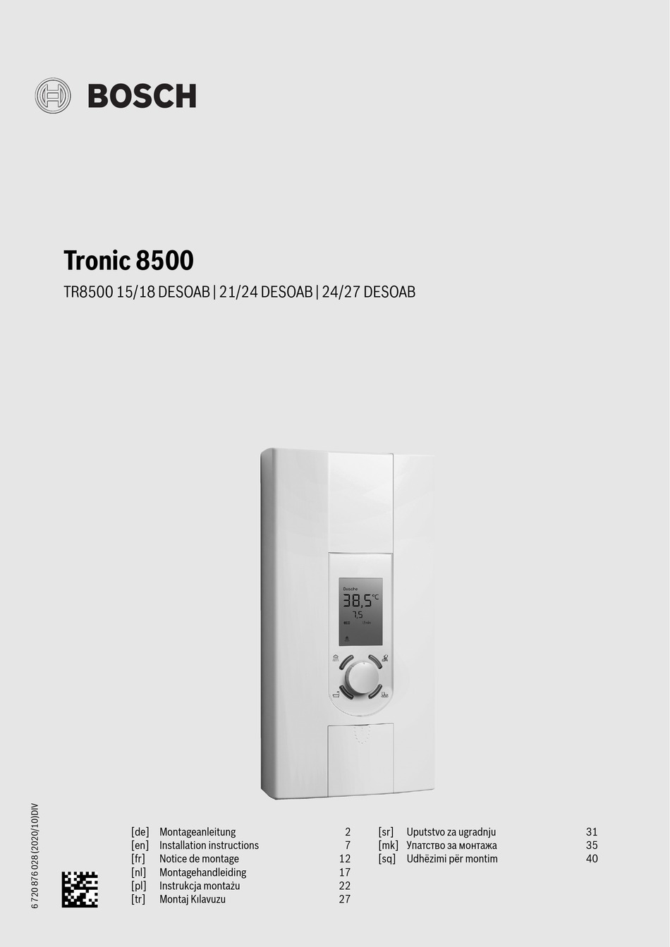 BOSCH TRONIC 8500 INSTALLATION INSTRUCTIONS MANUAL Pdf Download