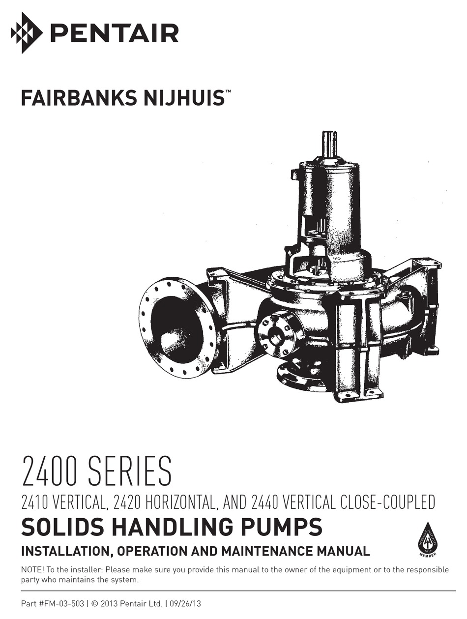 PENTAIR FAIRBANKS NIJHUIS 2400 SERIES INSTALLATION, OPERATION AND