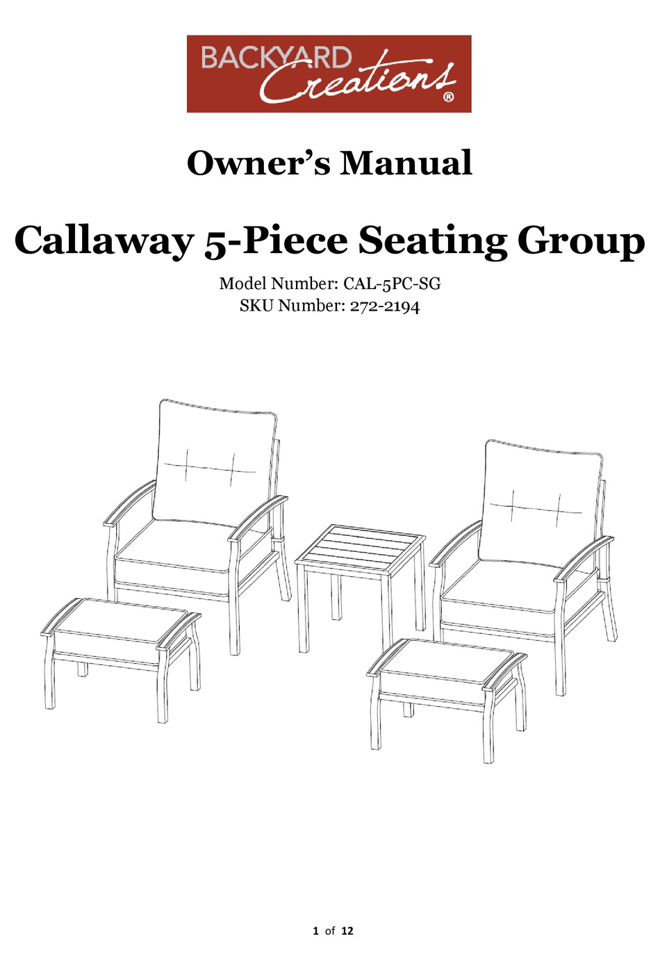 BACKYARD CREATIONS CAL5PCSG OWNER'S MANUAL Pdf Download ManualsLib