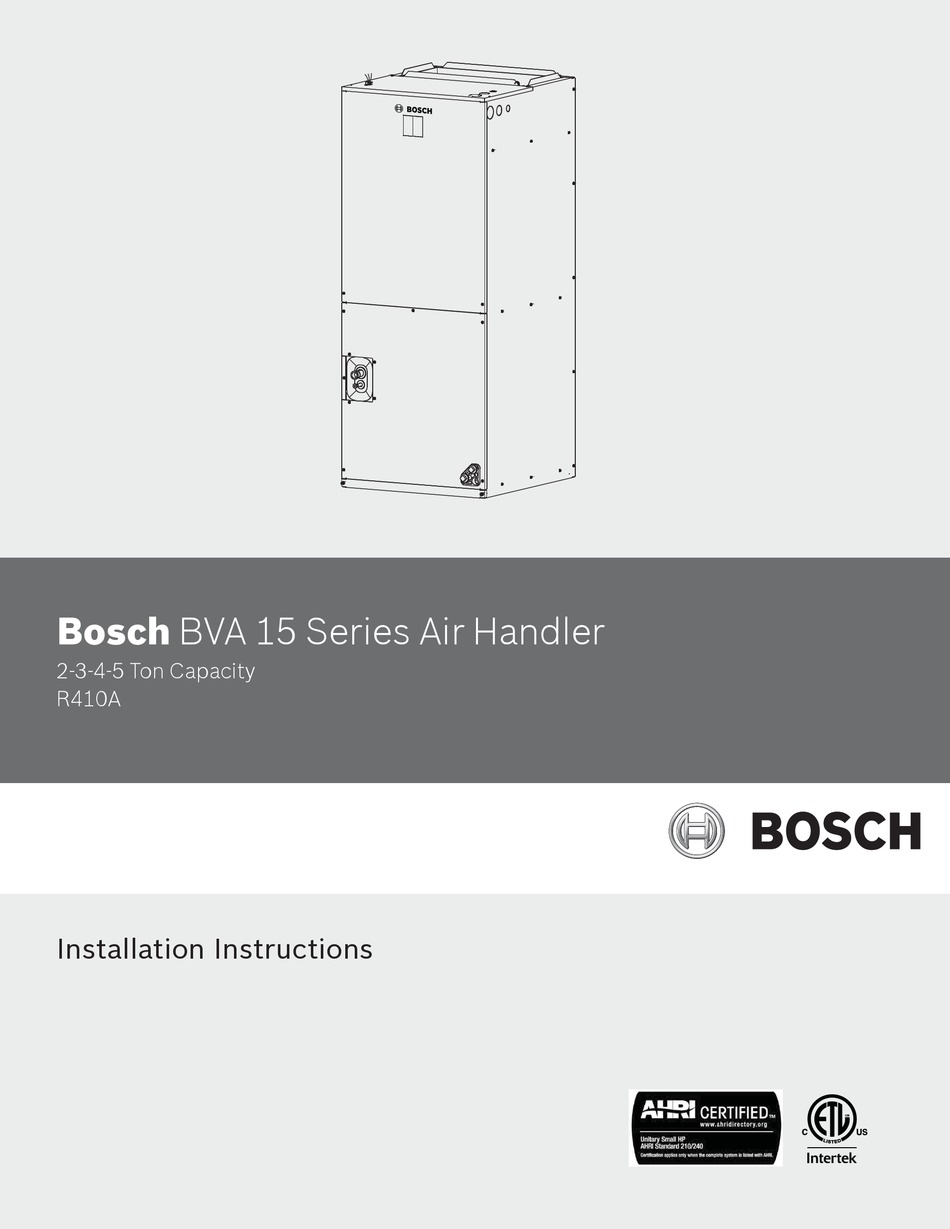 BOSCH BVA 15 SERIES INSTALLATION INSTRUCTIONS MANUAL