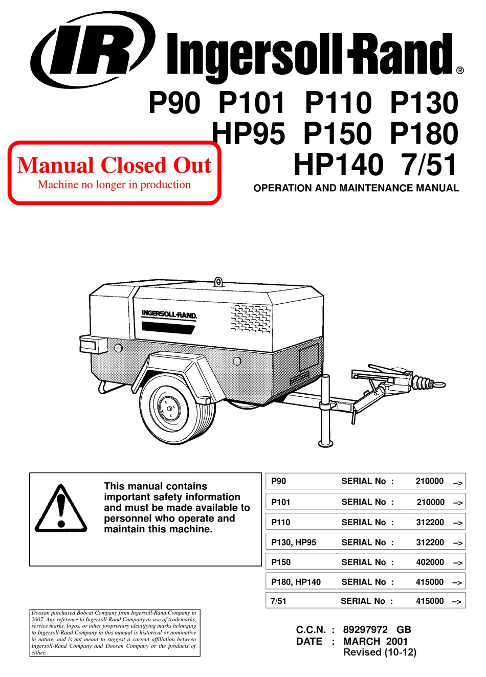 INGERSOLL-RAND P101 OPERATION AND MAINTENANCE MANUAL Pdf Download ...