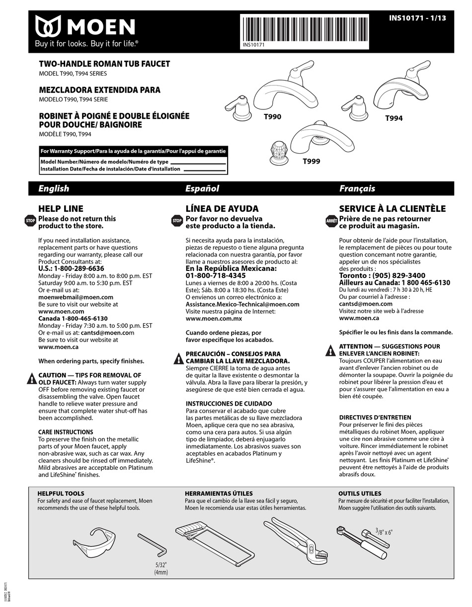 MOEN T994 SERIES QUICK START MANUAL Pdf Download ManualsLib   Moen T994 Series 