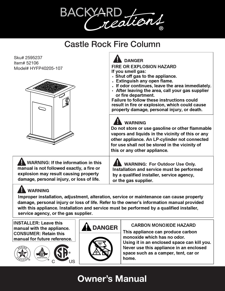 BACKYARD CREATIONS HYFP40205107 OWNER'S MANUAL Pdf Download ManualsLib