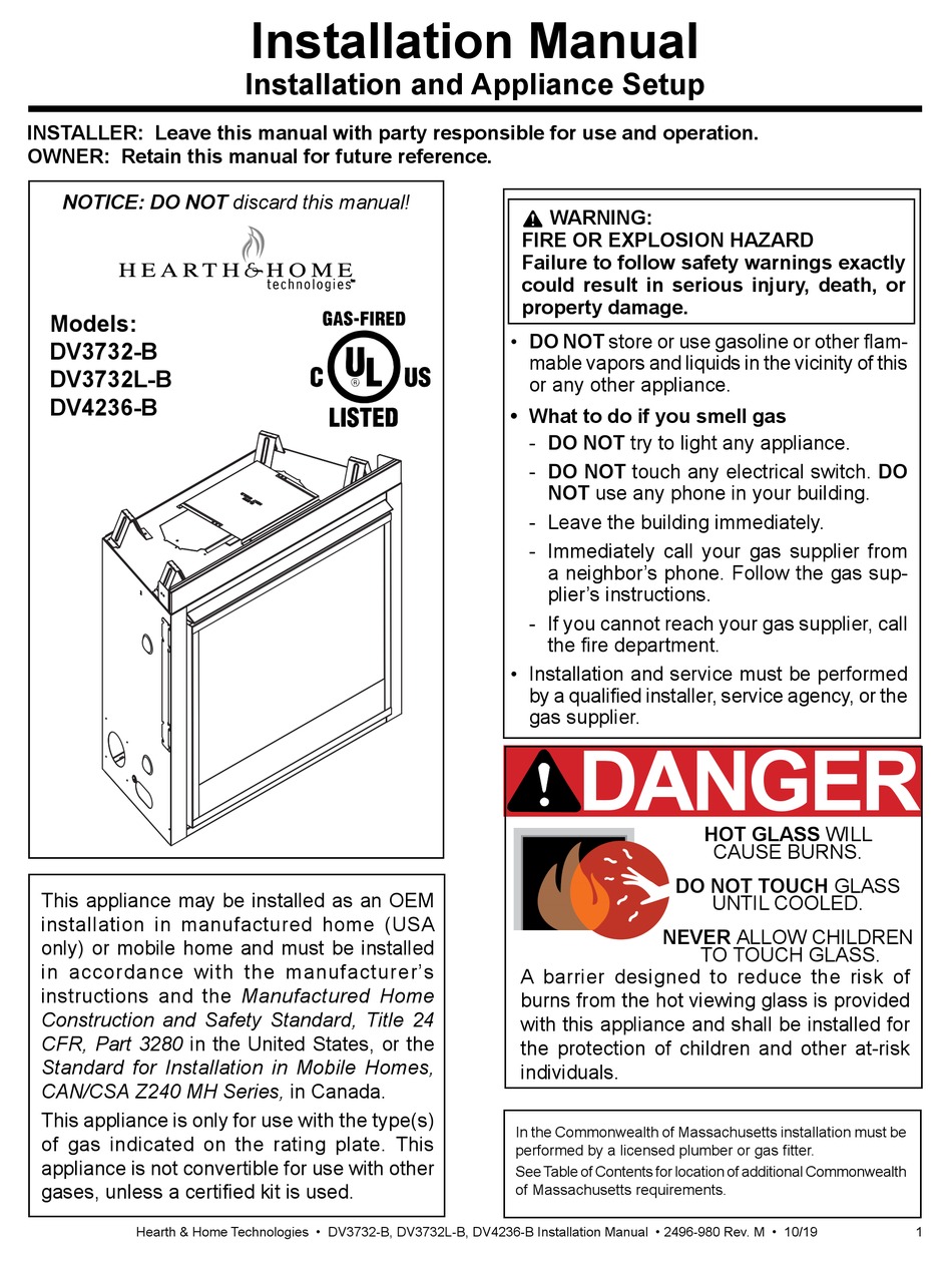 HEARTH AND HOME TECHNOLOGIES DV3732B INSTALLATION MANUAL Pdf Download