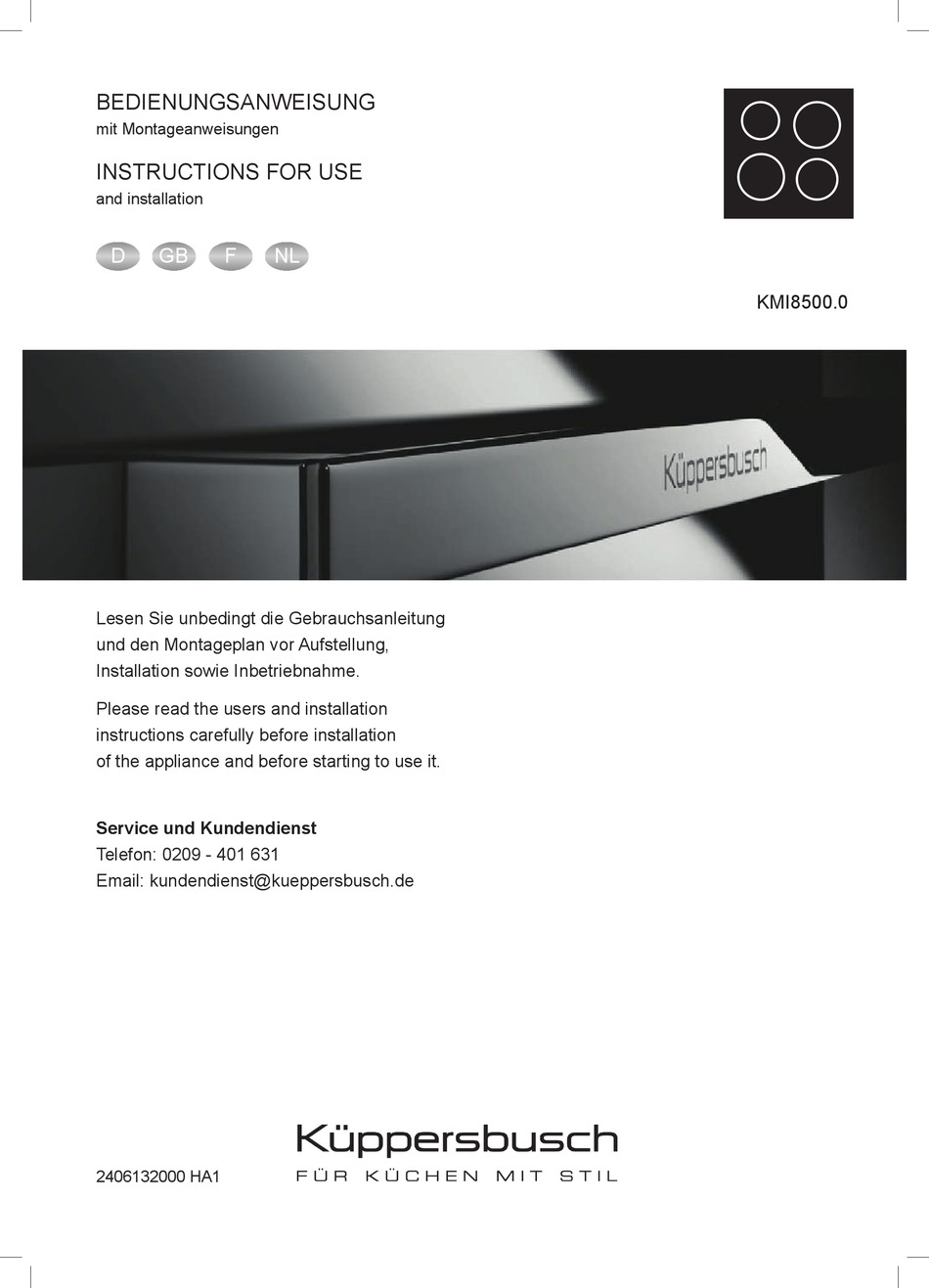 KUPPERSBUSCH KMI8500.0 INSTRUCTIONS FOR USE AND INSTALLATION Pdf