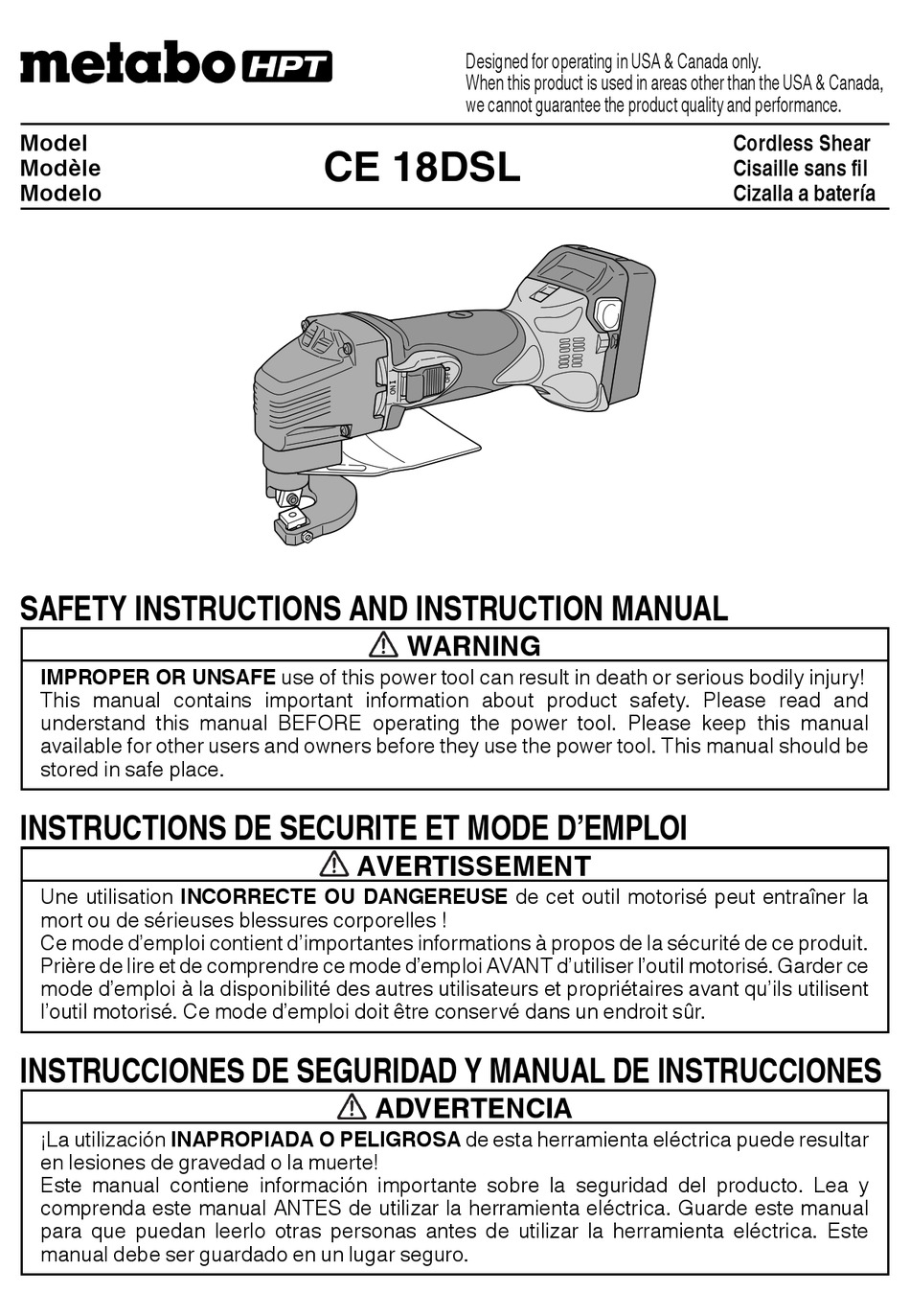 metabo-hpt-ce-18dsl-safety-instructions-and-instruction-manual-pdf