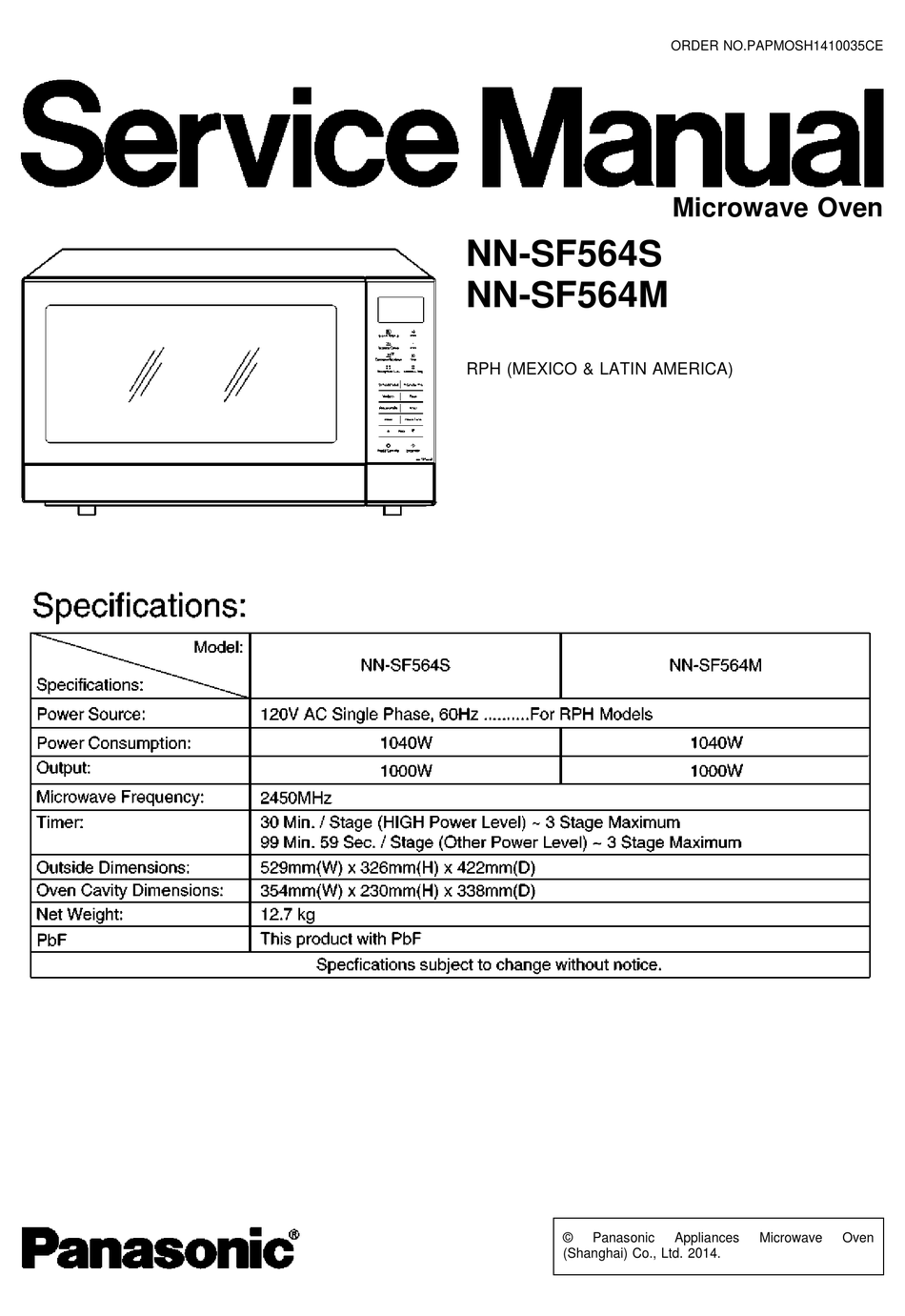 PANASONIC NN-SF564S SERVICE MANUAL Pdf Download | ManualsLib