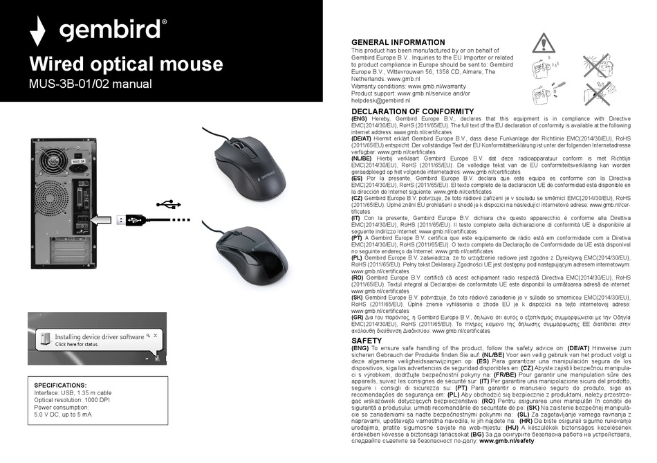GEMBIRD MUS-3B-01 MANUAL Pdf Download | ManualsLib