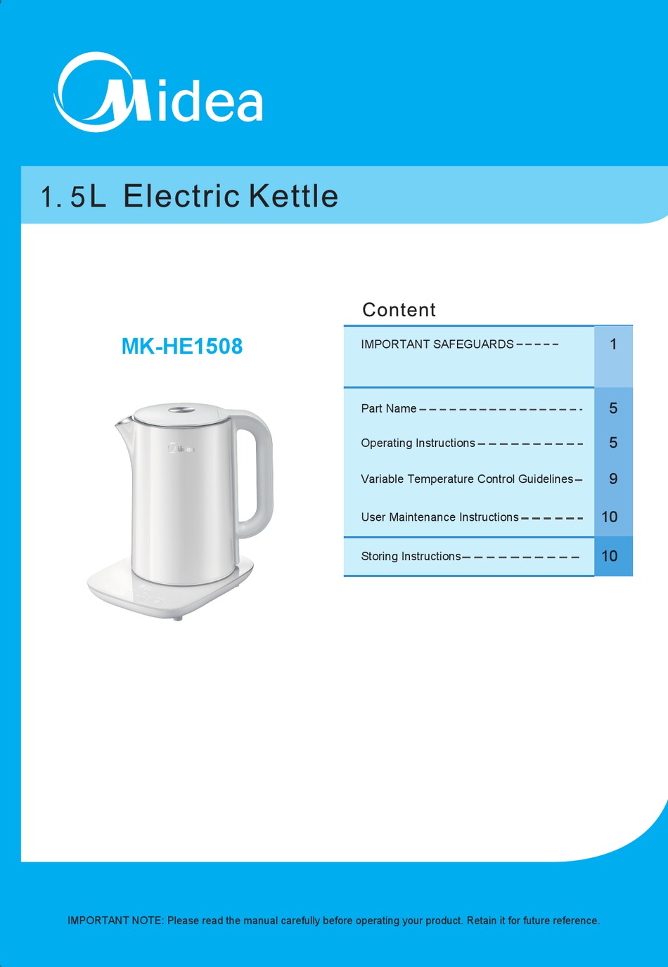 MIDEA MK-HE1508 MANUAL Pdf Download | ManualsLib