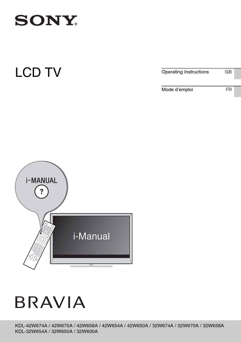 SONY BRAVIA KDL-42W658A OPERATING INSTRUCTIONS MANUAL Pdf Download ...