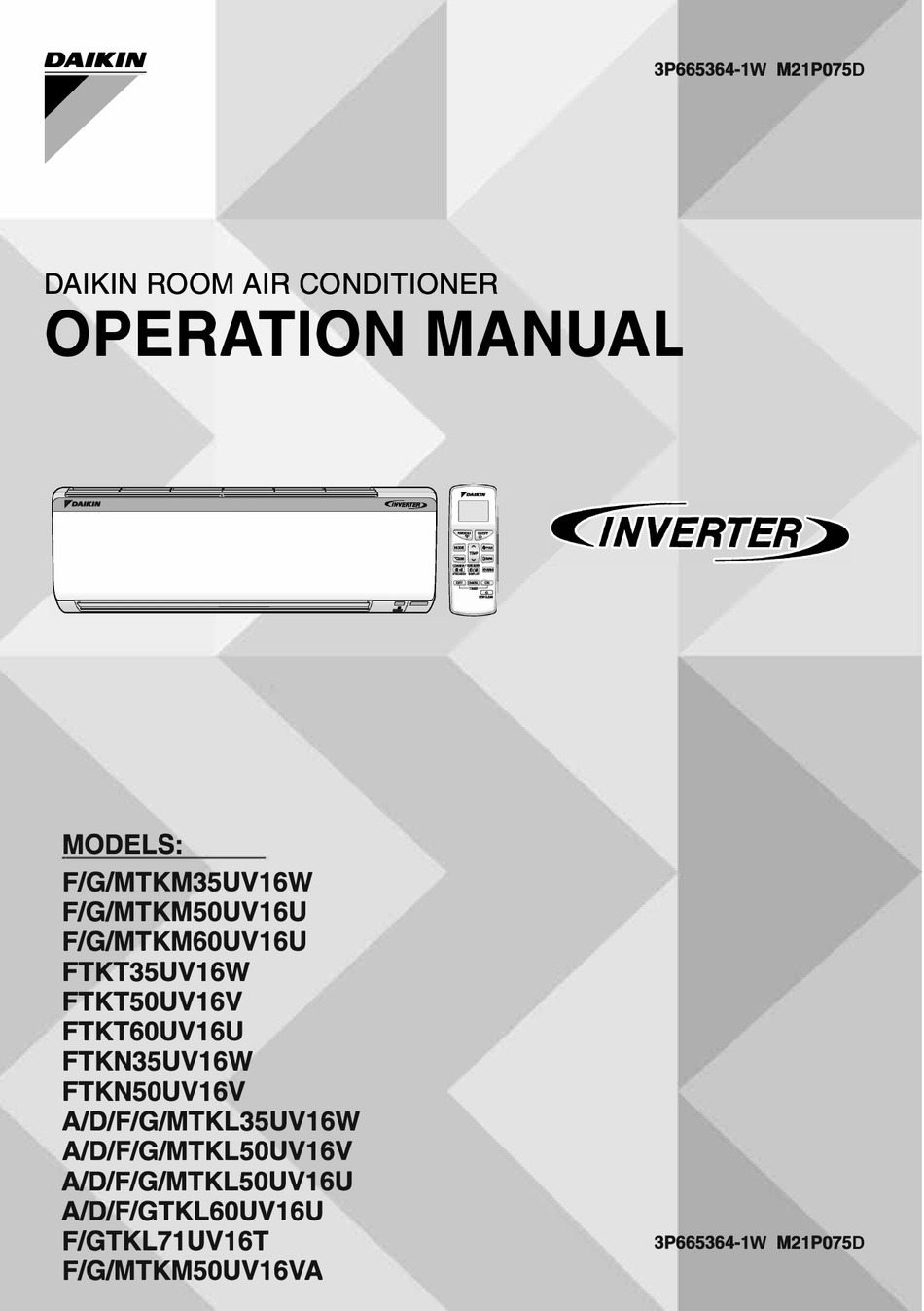 DAIKIN FTKM35UV16W OPERATION MANUAL Pdf Download | ManualsLib