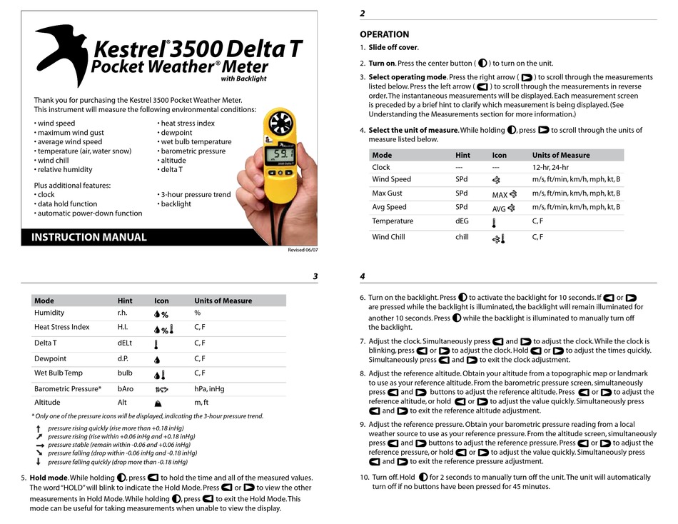 KESTREL 3500 DELTA T QUICK START MANUAL Pdf Download ManualsLib