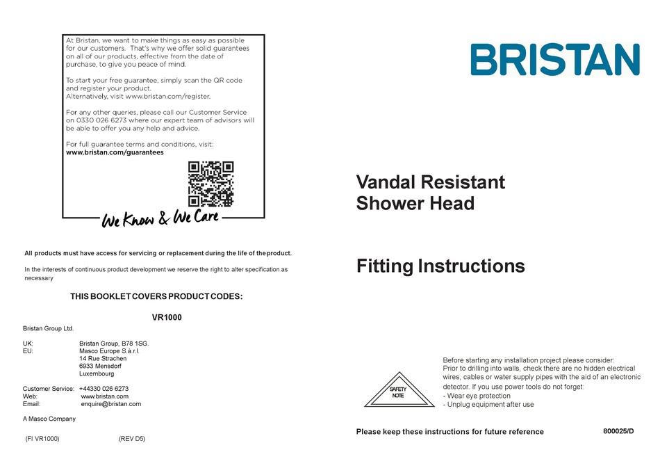 BRISTAN VR1000 FITTING INSTRUCTIONS Pdf Download ManualsLib