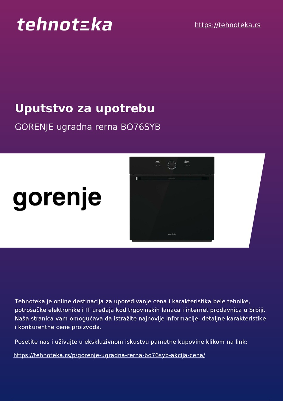GORENJE SIMPLICITY BO76SYB DETAILED INSTRUCTIONS Pdf Download ManualsLib