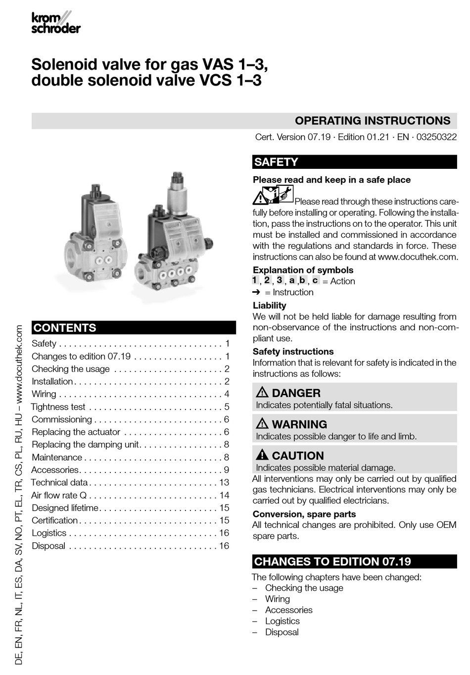 KROM SCHROEDER VAS 13 OPERATING INSTRUCTIONS MANUAL Pdf Download ManualsLib