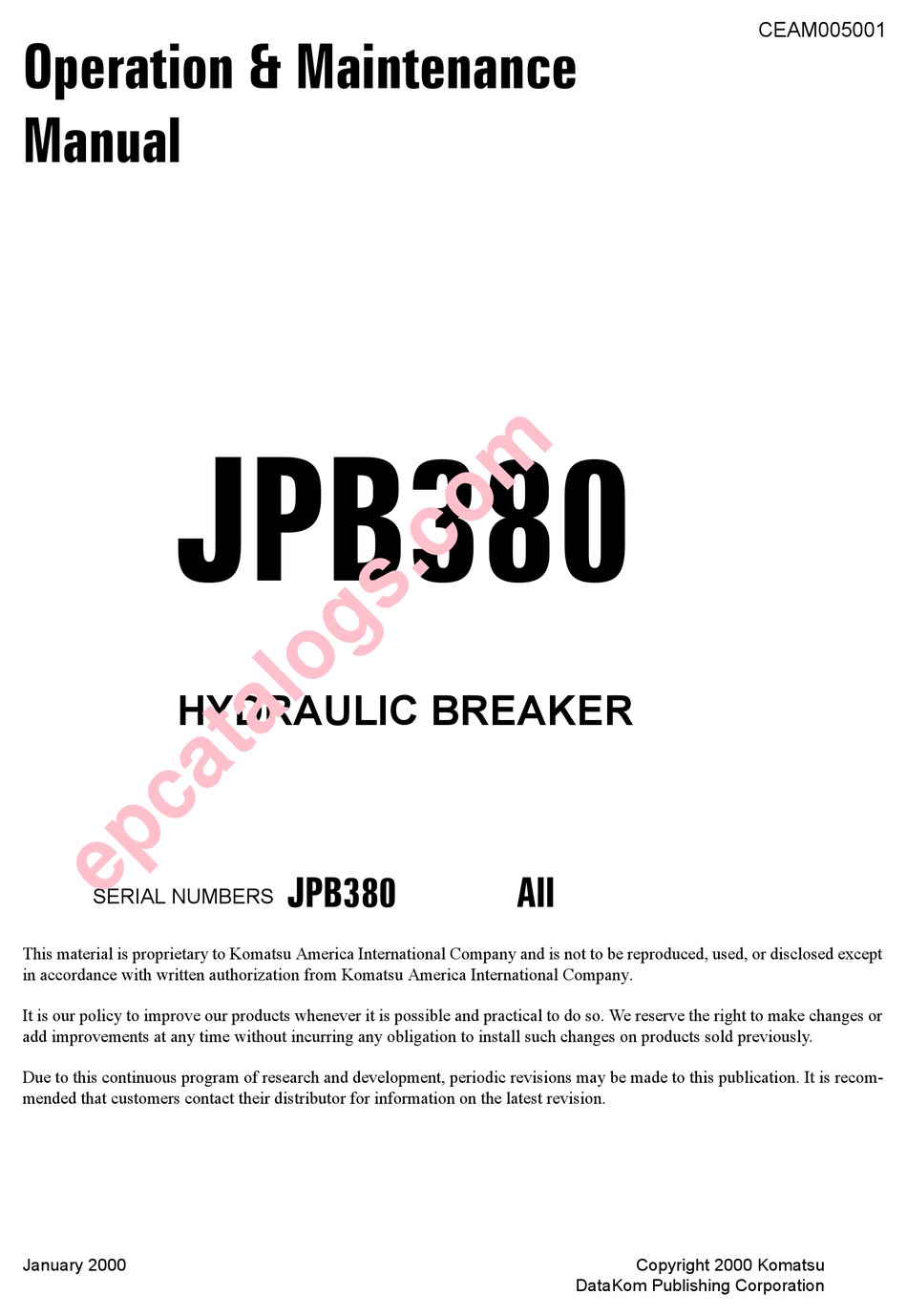 KOMATSU JPB380 OPERATION & MAINTENANCE MANUAL Pdf Download | ManualsLib