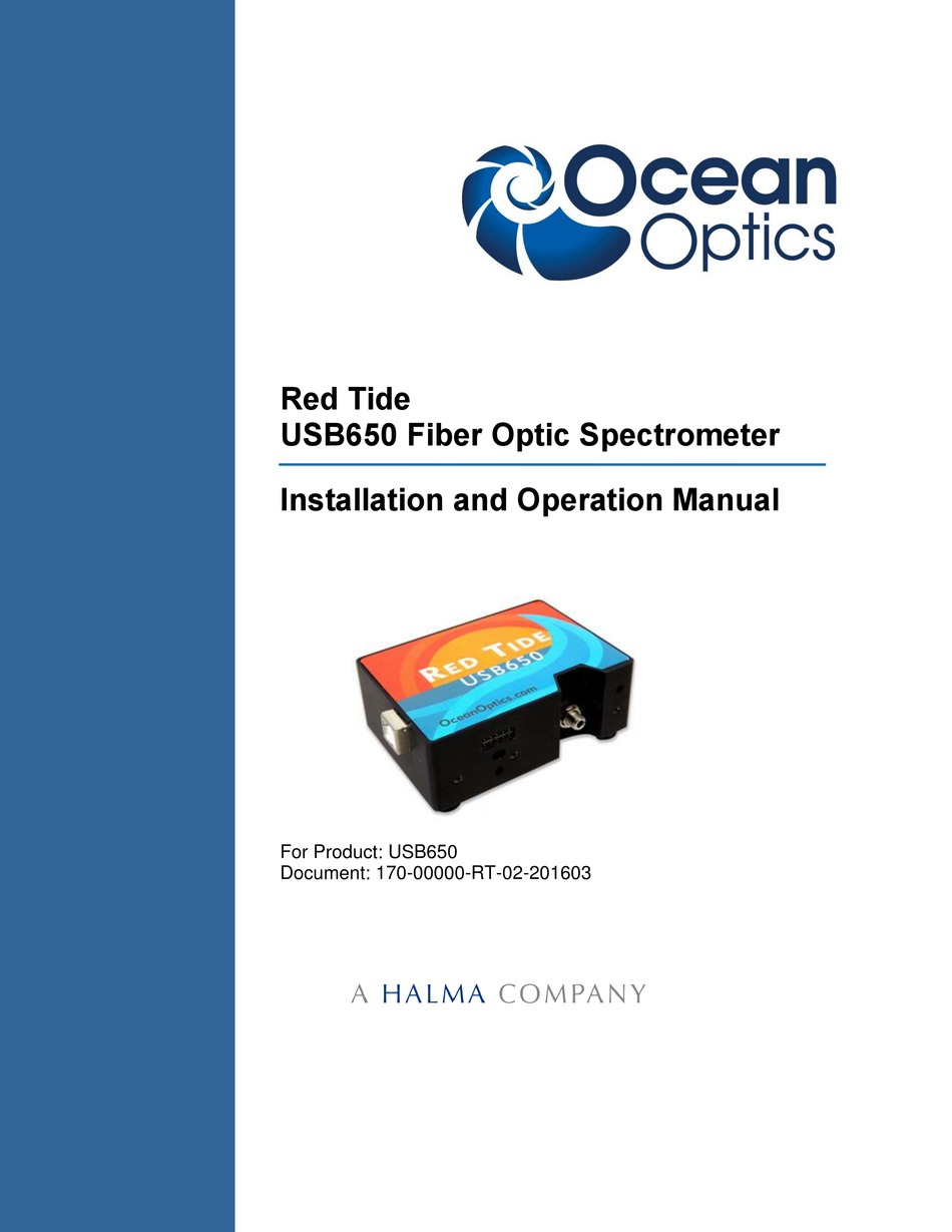 HALMA OCEAN OPTICS RED TIDE USB650 INSTALLATION AND OPERATION MANUAL Pdf Download ManualsLib