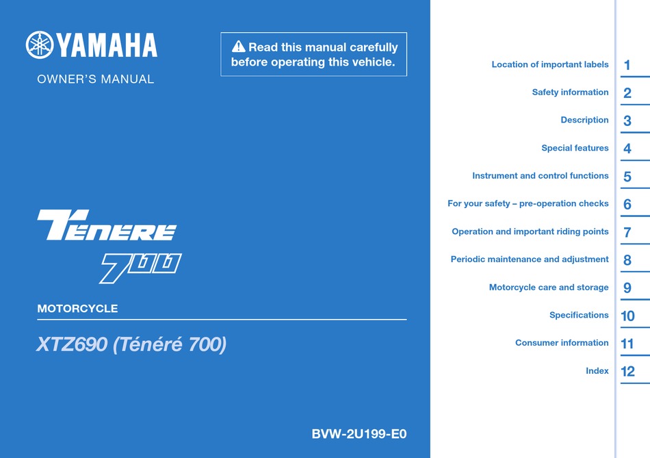 YAMAHA TENERE 700 2024 OWNER'S MANUAL Pdf Download ManualsLib