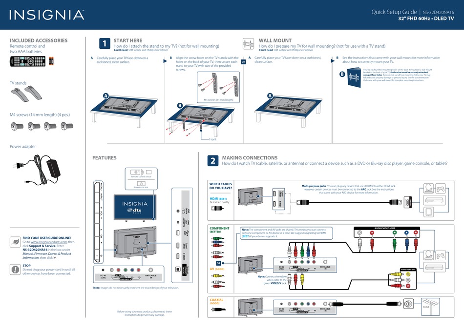 INSIGNIA NS-32D420NA16 QUICK SETUP MANUAL Pdf Download | ManualsLib