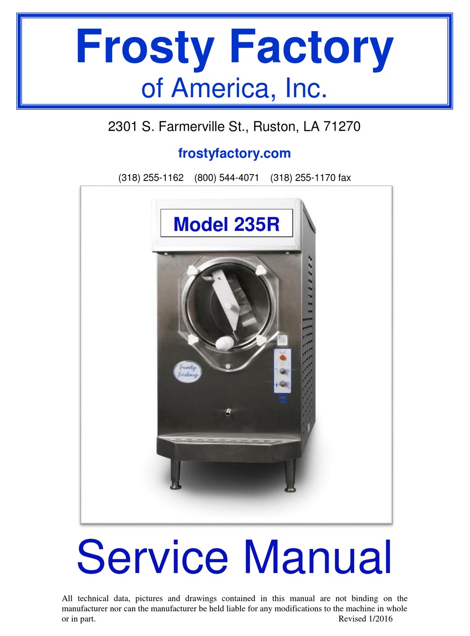 FROSTY FACTORY 235R SERVICE MANUAL Pdf Download ManualsLib