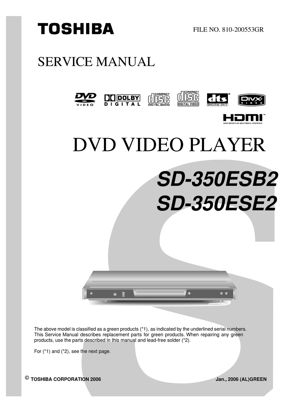 TOSHIBA SD-350ESB2 SERVICE MANUAL Pdf Download | ManualsLib