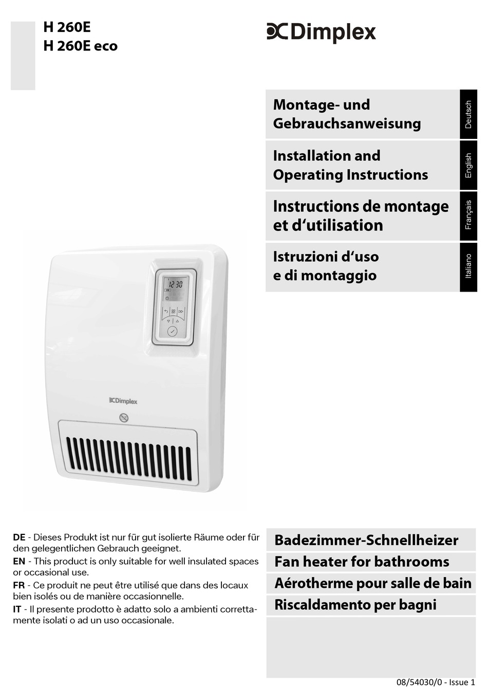 DIMPLEX H 260E ECO INSTALLATION AND OPERATING INSTRUCTIONS MANUAL Pdf